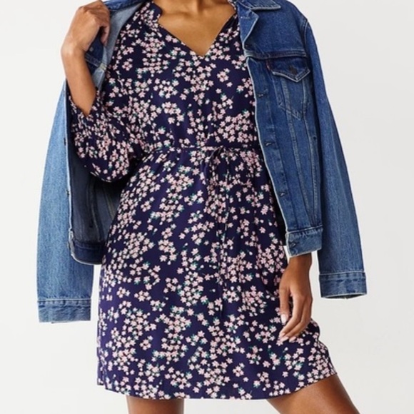 Draper James Navy Pink Floral Dress Women’s Size Small Tie Waist - Picture 12 of 12